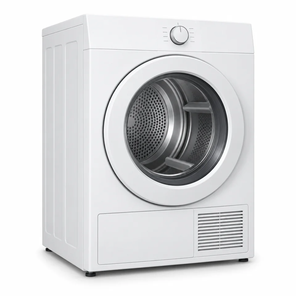 Illustration of a white residential tumble dryer